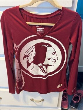 Nike Burgundy Long Sleeve V-Neck Tee with White Graphic